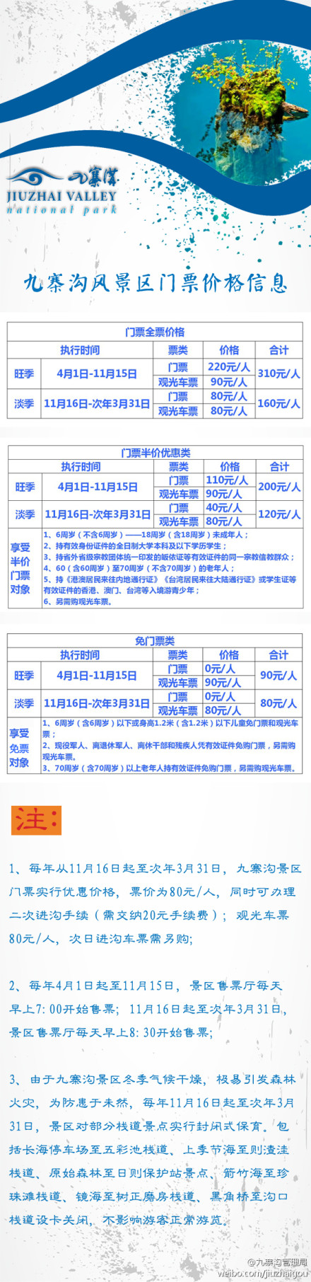 九寨溝門票