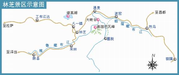林芝景區示意圖