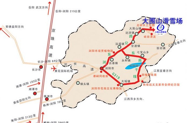 瀏陽(yáng)大圍山野外滑雪場(chǎng)自駕車(chē)路線地圖